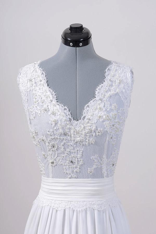 High Quality V-neck Floor Length Chiffon Wedding Dress with Appliques WD007 - Tirdress