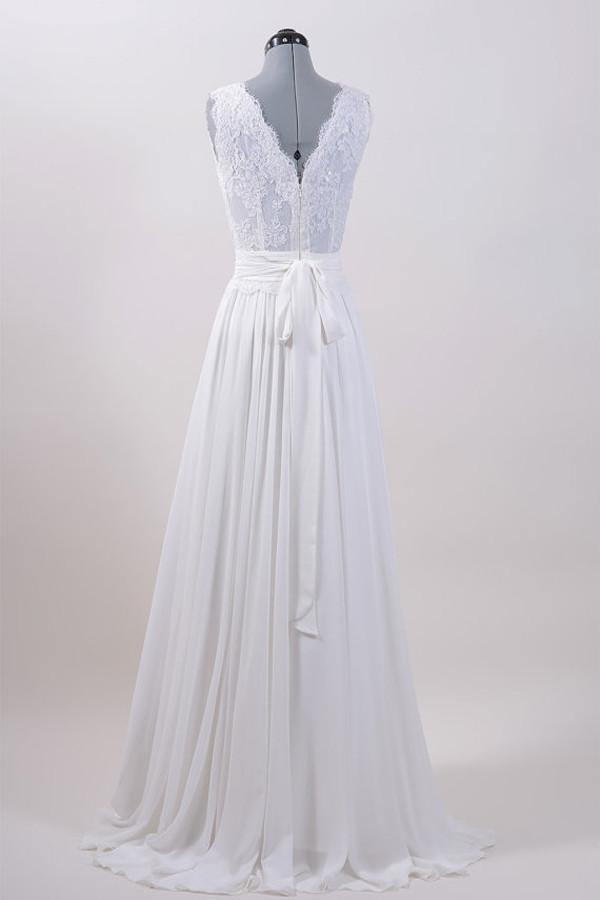 High Quality V-neck Floor Length Chiffon Wedding Dress with Appliques WD007 - Tirdress