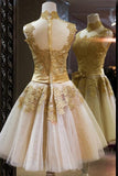 High Quality Vintage High Neck Bowknot Lace Homecoming Dresses PG081 - Tirdress