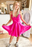 Hot Pink A-ligne Cowl Neck Robe de bal courte Robe de bal HD0165