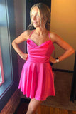 Hot Pink A-line Cowl Neck Short Prom Dress Homecoming Dress HD0165 - Tirdress