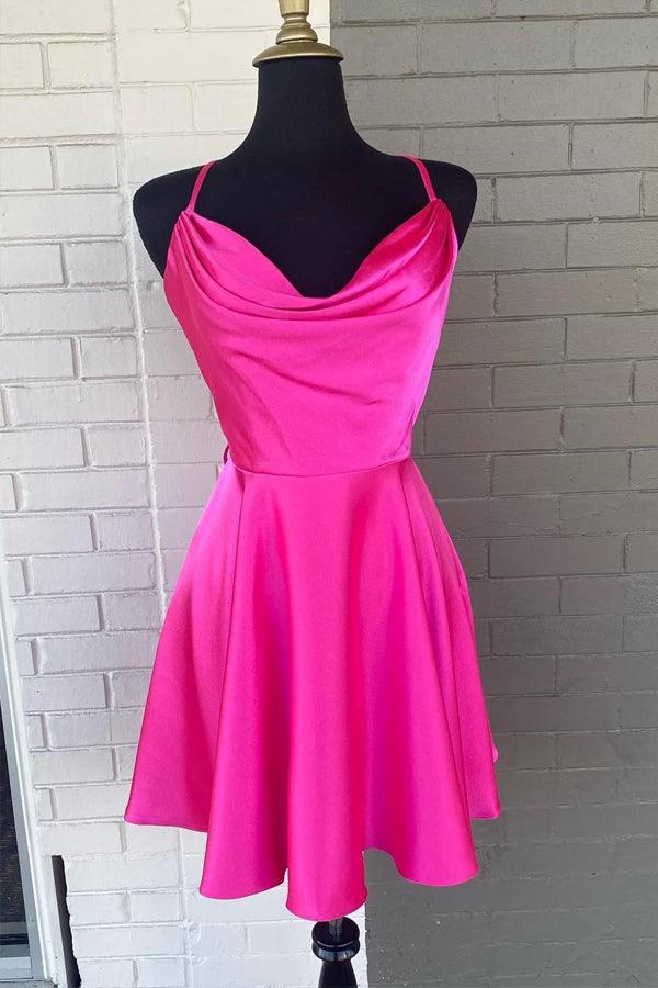 Hot Pink A-Line Cowl Neck Short Prom Dress Homecoming Dress HD0165 US6 / Hot Pink Hot Pink A-Line Cowl Neck Short Prom Dress Homecoming Dress HD0165 US6 / Hot Pink