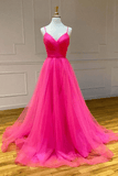 Hot Pink A Line Tulle Prom Dresses Long Formal Dress Dance Dresses TP1118 - Tirdress