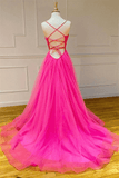 Hot Pink A Line Tulle Prom Dresses Long Formal Dress Dance Dresses TP1118 - Tirdress