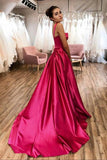 Hot Pink Satin Long Prom Dress A-line Straps Evening Dress TP1073 - Tirdress