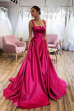 Robe de bal longue en satin rose vif Robe de soirée à bretelles A-ligne TP1073