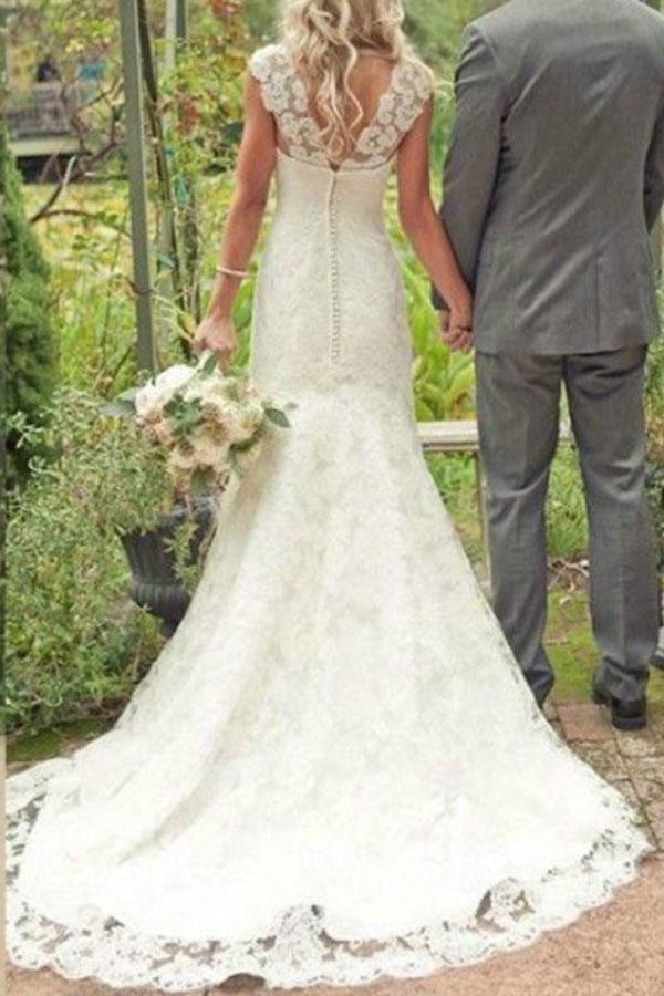 Hot Sale Trumpet/Mermaid Court Train Lace Country Wedding Dress WD138 - Tirdress