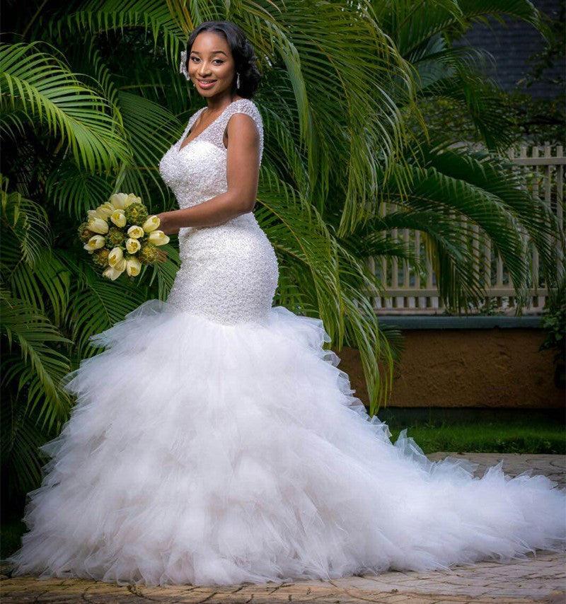 Hot Sell Mermaid Organza White Wedding Dresses Bridal Gowns TN0032 - Tirdress