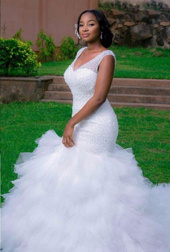 Hot Sell Mermaid Organza White Wedding Dresses Bridal Gowns TN0032