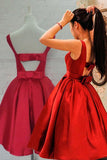 Hot-selling Bateau Satin Knee-Length Red Homecoming Dress With Bowknot TR0117 - Tirdress