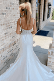 Off White V-Neck Beading Mermaid Satin Straps Long Wedding Dress TN314 - Tirdress