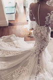 Illusion Neckline Lace Appliques Mermaid Long Sleeves Wedding Dress WD139