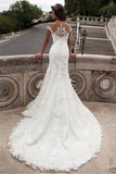 Illusion Neckline Lace Mermaid Long Wedding Dresses WD131 - Tirdress