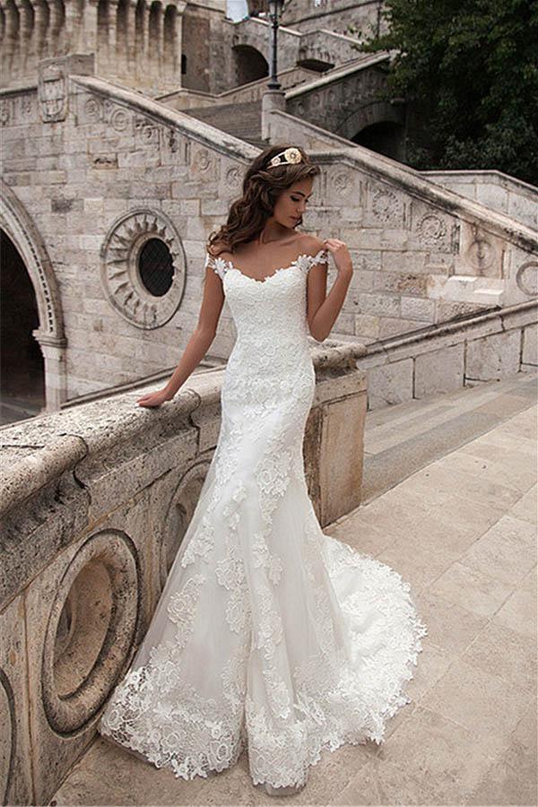 Illusion Neckline Lace Mermaid Long Wedding Dresses US8 / Ivory Illusion Neckline Lace Mermaid Long Wedding Dresses US8 / Ivory