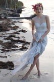 Illusion Neckline Sheer Back Beach Lace Chiffon Wedding Dress WD055