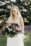 Illusion V-Neck A-line Beach Wedding Dress Chaple Train Bridal Gown TN203 - Tirdress
