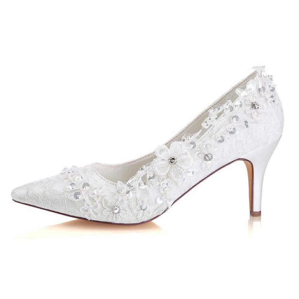 Ivory Ankle Lace Wedding Shoes, Lace Appliques Wedding Party Shoes WS03 - Tirdress