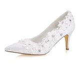 Ivory Ankle Lace Wedding Shoes, Lace Appliques Wedding Party Shoes WS03