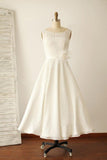 Ivory Illusion Boat Neck Tea Length Sleeveless Wedding Dresses WD073