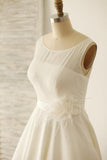 Ivory Illusion Boat Neck Tea Length Sleeveless Wedding Dresses WD073 - Tirdress