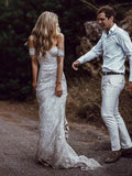 Ivory Lace Sheath Sweetheart Neck Boho Beach Wedding Dresses TN124 - Tirdress