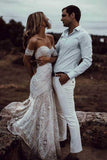 Ivory Lace Sheath Sweetheart Neck Boho Beach Wedding Dresses  TN124