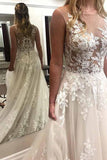 Ivory Lace Wedding Dresses See Through Applique with Court Train WD296 - Tirdress