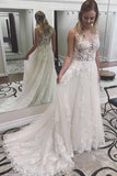 Ivory Lace Wedding Dresses See Through Applique with Court Train WD296