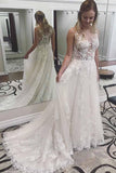 Ivory Lace Wedding Dresses See Through Applique with Court Train WD296 - Tirdress