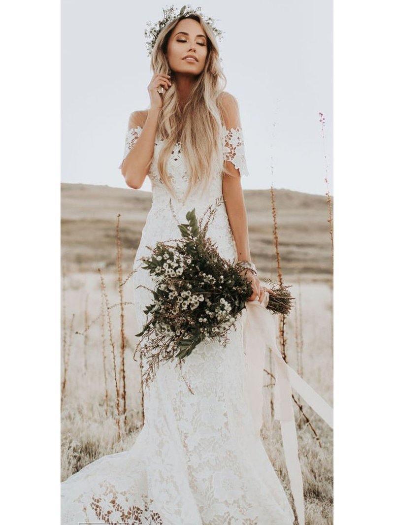 Ivory Mermaid Lace Wedding Dress Boho Beach Wedding Dress TN201 Custom Size / Ivory Ivory Mermaid Lace Wedding Dress Boho Beach Wedding Dress TN201 Custom Size / Ivory