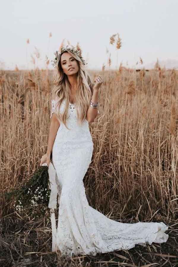 Ivory Mermaid Lace Wedding Dress Boho Beach Wedding Dress TN201 Custom Size / Ivory Ivory Mermaid Lace Wedding Dress Boho Beach Wedding Dress TN201 Custom Size / Ivory