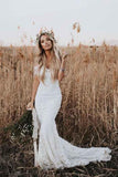 Ivory Mermaid Lace Wedding Dresses Neckline Beach Wedding Dress TN201 - Tirdress