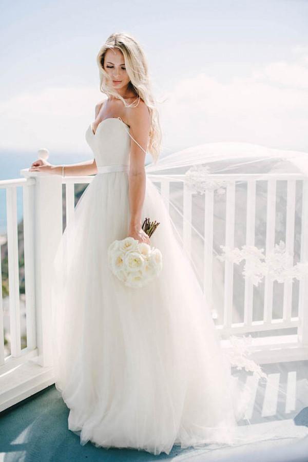 Ivory Tulle Destination Sweetheart Spaghetti Strap Wedding Dress WD082 - Tirdress