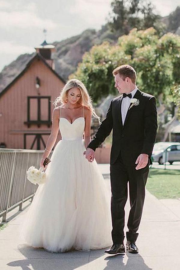 Ivory Tulle Destination Sweetheart Spaghetti Strap Wedding Dress WD082 - Tirdress