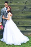 Jewel Neck A-line Beading Organza Long Wedding Dress WD090
