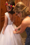 Jewel Neck A-line Beading Organza Long Wedding Dress WD090 - Tirdress