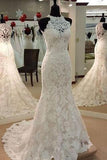 Jewel Neck Mermaid Lace Applique Sleeveless Wedding Dresses WD182 - Tirdress