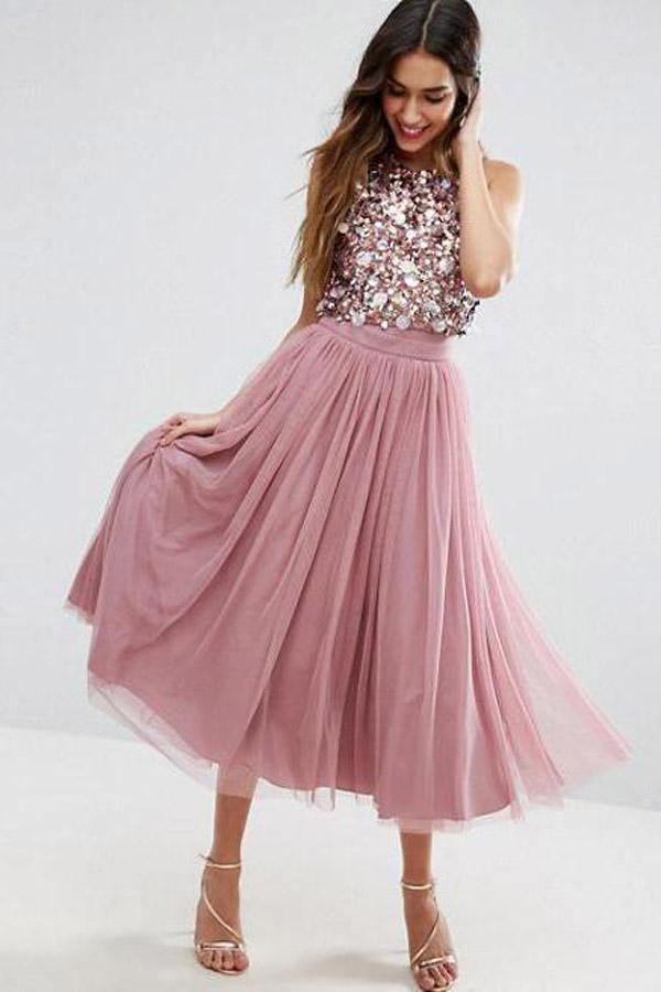 Jewel Neck Tea Length Dusty Rose A Line Homecoming Dress HD0074 US6 / Custom Color Jewel Neck Tea Length Dusty Rose A Line Homecoming Dress HD0074 US6 / Custom Color