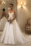 Romantic V Neck A Line Tulle Wedding Dress With Lace Appliques, Bridal Dresses TN308 - Tirdress