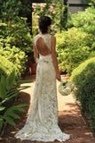 Keyhole Back Floor-Length Sheath Lace Wedding Dress WD095 - Tirdress