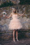 Knee Length Blush Colored Layered Organza Short Wedding Dresses WD087 - Tirdress
