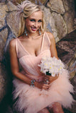 Knee Length Blush Colored Layered Organza Short Wedding Dresses WD087 - Tirdress