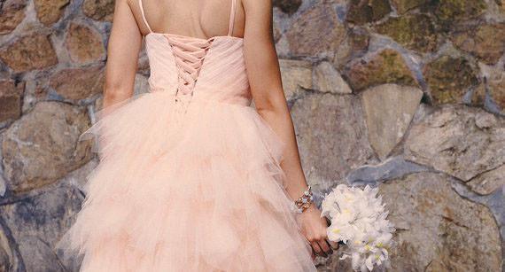 blush colored short wedding dresses Straps Tulle White Lace Beach Wedding DressesWith Little Court Train US2 / Custom Color