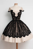 Knee-Length Cap Sleeves Homecoming Dresses With Black Lace TR0107 - Tirdress