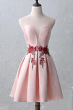 Knee-Length Open Back Pink Satin Homecoming Dress With Appliques TR0173