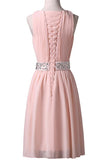 Knee-Length Sleeveless Pink Homecoming Dress With Beading Waist TR0069 - Tirdress