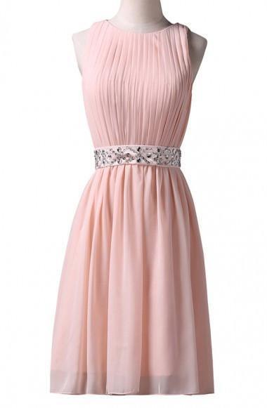 Knee-Length Sleeveless Pink Homecoming Dress With Beading Waist TR0069 - Tirdress