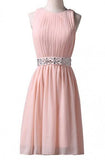 Knee-Length Sleeveless Pink Homecoming Dress With Beading Waist TR0069