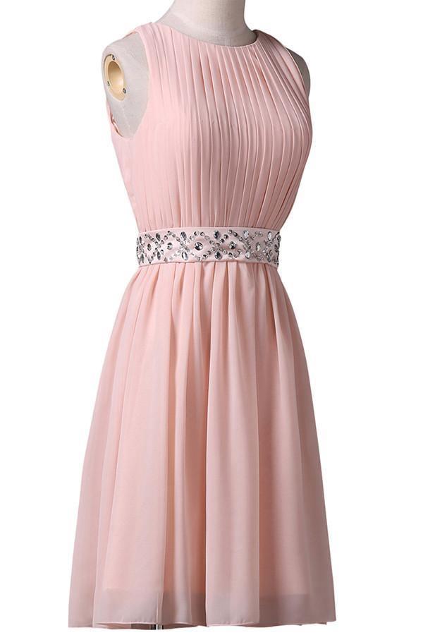 Knee-Length Sleeveless Pink Homecoming Dress With Beading Waist TR0069 - Tirdress