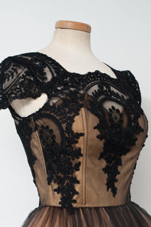 Knee-Length Square Cap Sleeves Ball Gown Homecoming Dress With Lace TR0104 - Tirdress